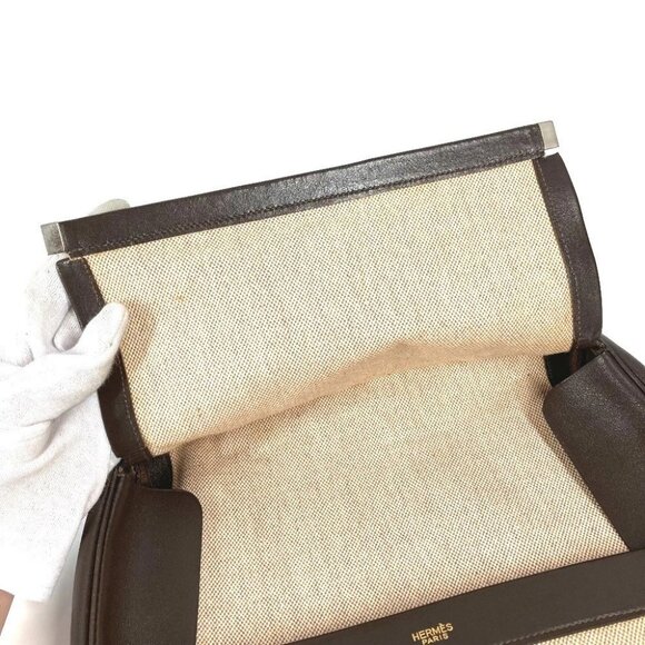 HERMES Equi Pouch Flap Bag Clutch bag Leather/Canvas Beige/Brown - Picture 12 of 15